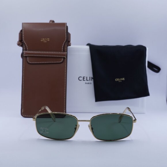 Celine CL40285U RHINESTONE TRIOMPHE 30N Rectangle Sunglasses - Gold/Green - Picture 3 of 11